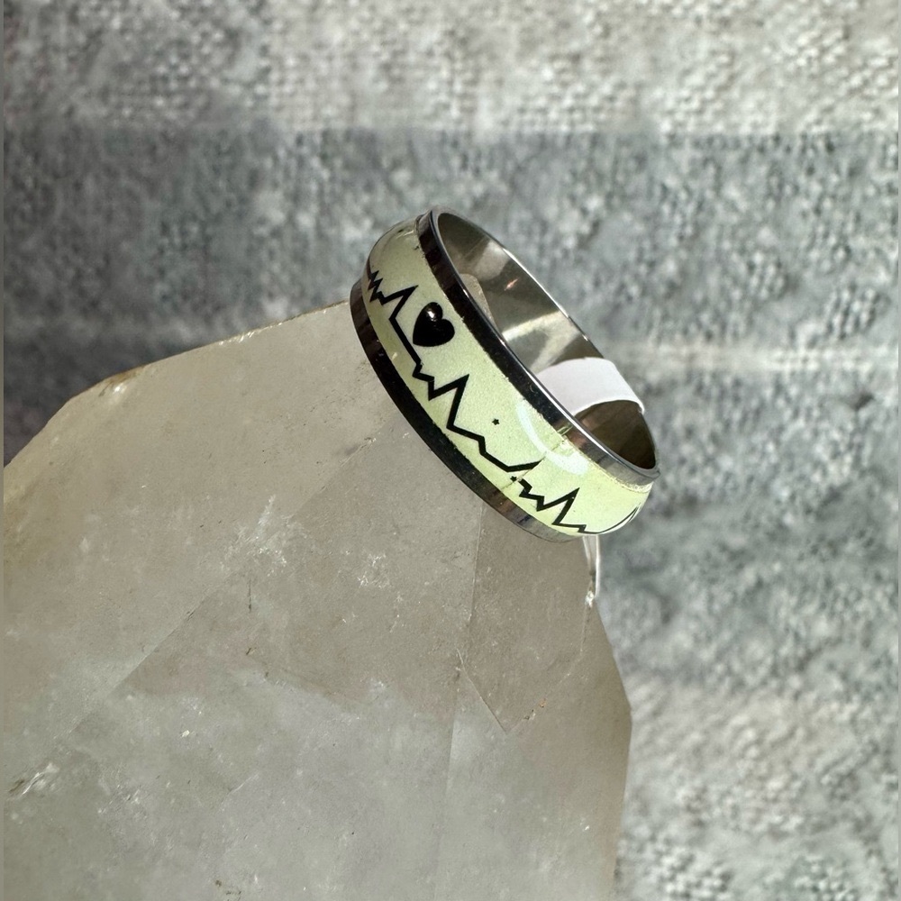 Unisex Stainless Steel Mint/Black Heartbeat Ring Size 10 3/4 NWT